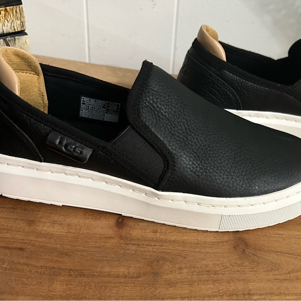 UGG New Black Leather Slip-On Shoes
